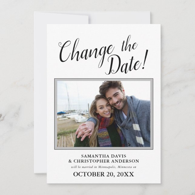 Invitación Cambió El Boda De Caligrafía De Fotos De Fecha (Anverso)