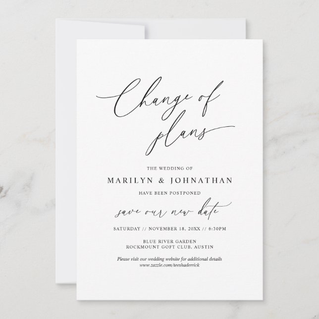 Invitación Cambio mínimo simple de planes, boda pospuesta (Anverso)