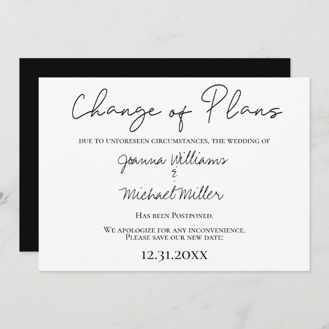 Invitación Cambio moderno de planes Nuevo Guardar el Boda de  (Anverso / Reverso)