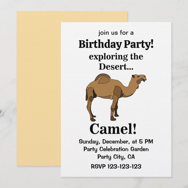 Invitación Camel Desert Animal Funny Birthday Party (Anverso / Reverso)