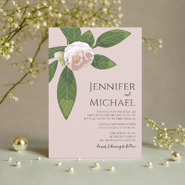 Invitación Camellia y verde simple matrimonio elegante