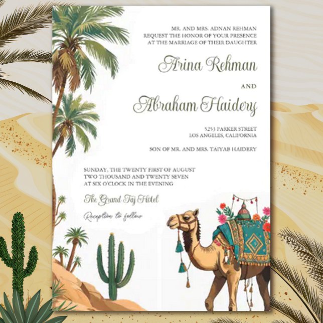 Invitación Camello del desierto de palmas árabes Boda de códi (Subido por el creador)