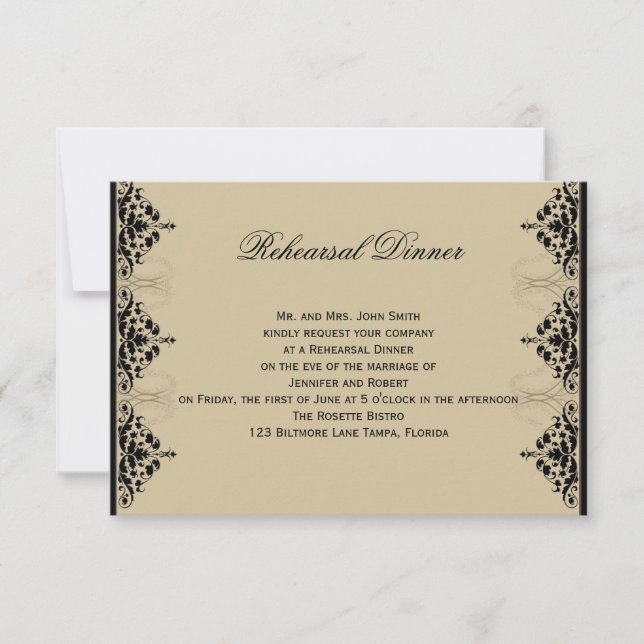 Invitación Camelot Gold con Black Scrolls Boda ensayo (Anverso)