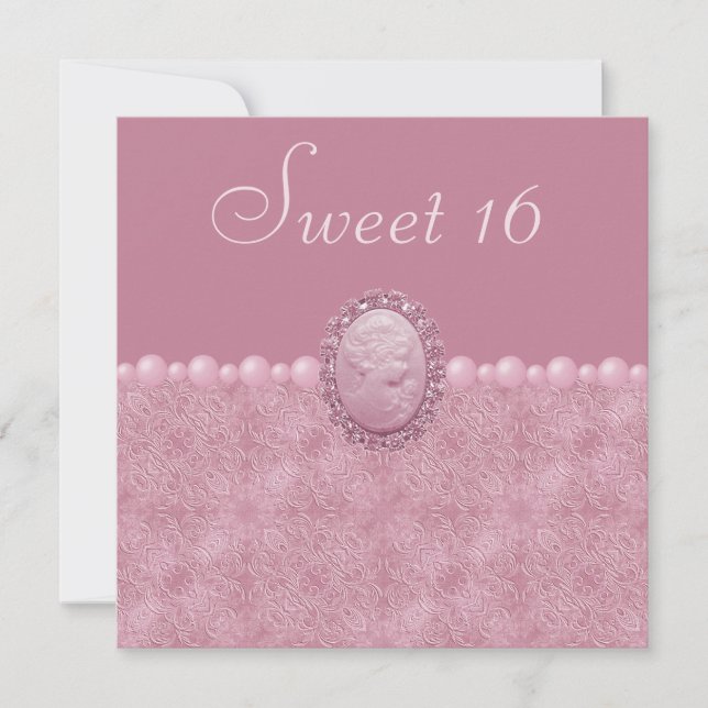 Invitación Cameo de cosecha rosa y perlas dulces 16 (Anverso)