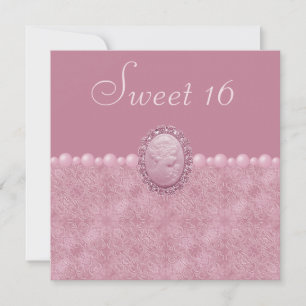 Invitación Cameo de cosecha rosa y perlas dulces 16