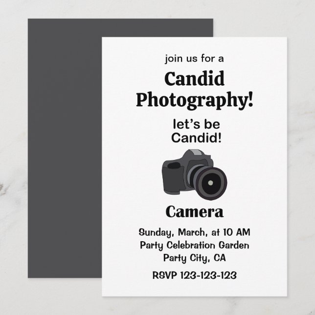 Invitación Camera Candid Photographer Photography (Anverso / Reverso)