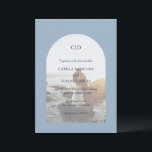 Invitación Camila Dusty Blue Arch Boda moderno<br><div class="desc">Invitación nupcial moderna con tu monograma y tus detalles sobre tu foto favorita dentro de un arco sobre un polvoriento fondo azul. La plantilla incluye una superposición simple que permite que el texto aparezca sobre la imagen y se puede eliminar en la herramienta de edición de diseño. Este diseño sencillo...</div>