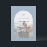 Invitación Camila Dusty Blue Arch Boda moderno<br><div class="desc">Invitación nupcial moderna con tu monograma y tus detalles sobre tu foto favorita dentro de un arco sobre un polvoriento fondo azul. La plantilla incluye una superposición simple que permite que el texto aparezca sobre la imagen y se puede eliminar en la herramienta de edición de diseño. Este diseño sencillo...</div>