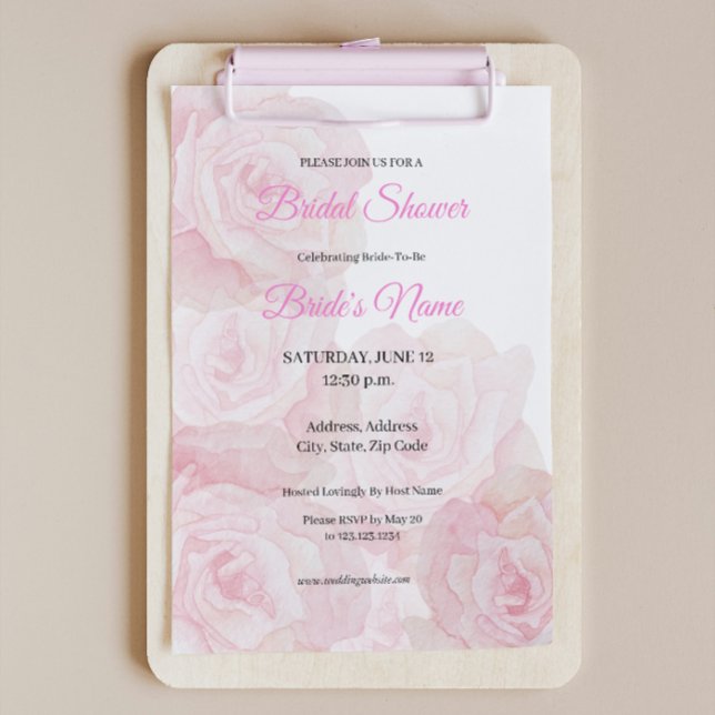 Invitación Camila Elegant Pink Rose Bridal Shower (Subido por el creador)