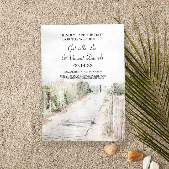 Invitación Caminata de madera a boda de playa Guardar la fech (Set the tone for your destination beach or coastal marriage ceremony and reception.)