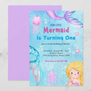 Invitación Caminata De Sirena Bajo El Mar De Oro Rosado Cumpl
