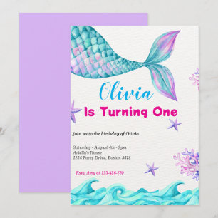 Invitación Caminata De Sirena Bajo El Mar De Oro Rosado Cumpl