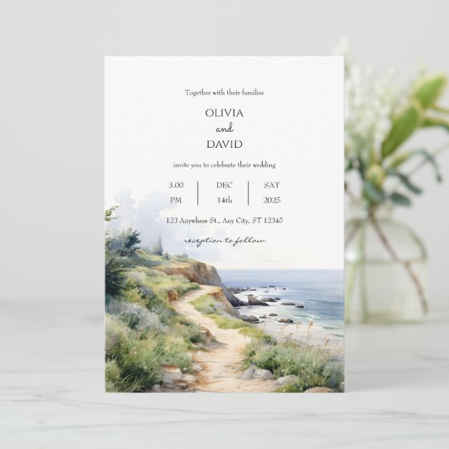 Invitación Camino costero panorámico Ocean View Beach Wedding (Anverso de pie)
