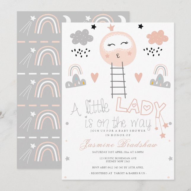 Invitación Camino de Baby Shower a la luna (Anverso / Reverso)