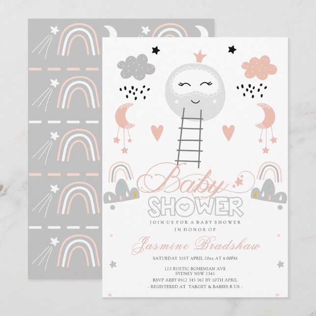 Invitación Camino de Baby Shower a la luna (Anverso / Reverso)
