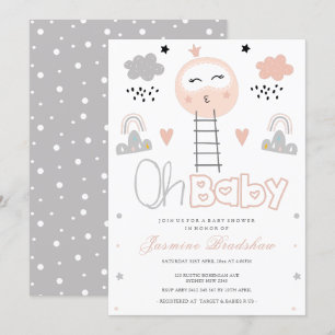 Invitación Camino de Baby Shower a la luna Oh bebé