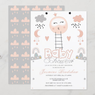 Invitación Camino de Baby Shower al rosa de la luna