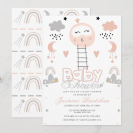 Invitación Camino de Baby Shower al rosa de la luna