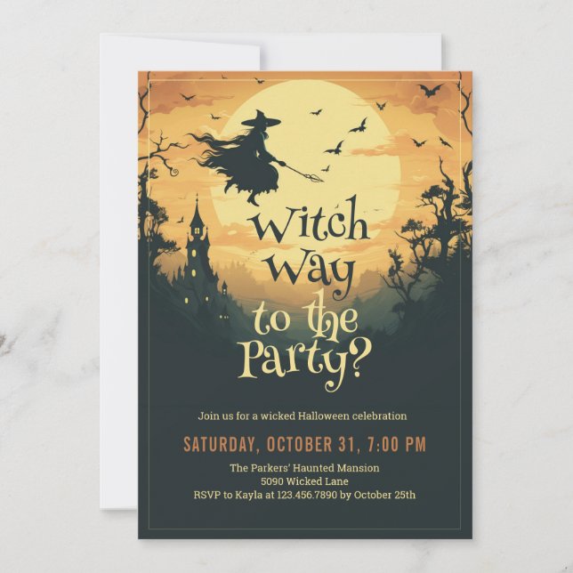 Invitación Camino de bruja al Fiesta Halloween (Anverso)