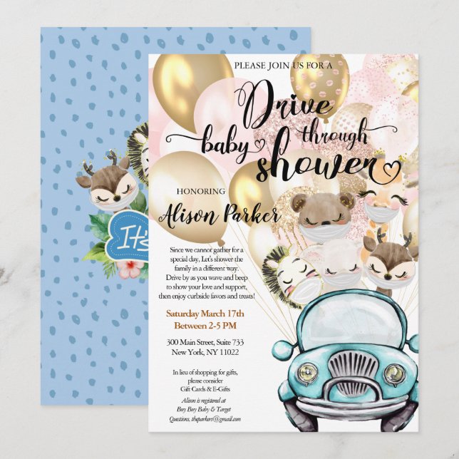 Invitación Camino de la jungla de animales de safari por Baby (Anverso / Reverso)
