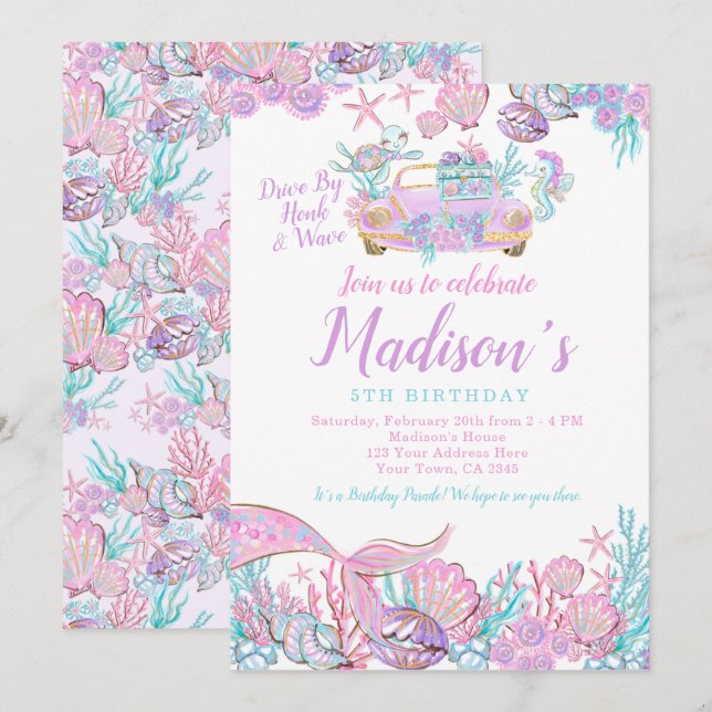 Invitación Camino De Sirenas Por Cumpleaños (Anverso / Reverso)