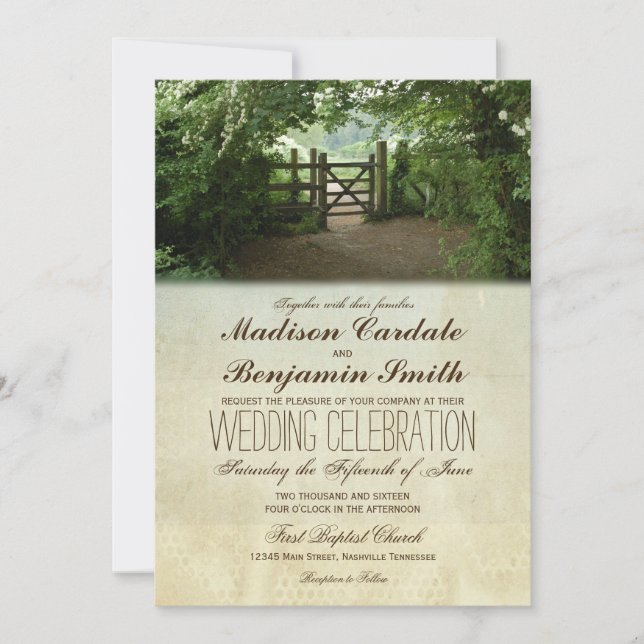 Invitación Camino por la Naturaleza Rústica invita a una boda (Anverso)