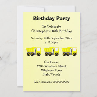 Invitación Camión amarillo diseño fiesta de cumpleaños de niñ