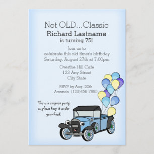 Invitación Camión antiguo con globos Cumpleaños