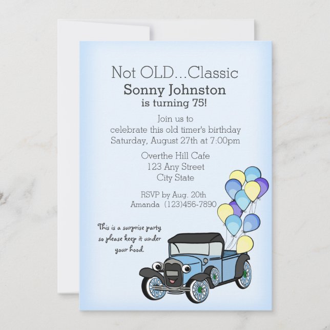 Invitación Camión antiguo con globos Cumpleaños (Anverso)
