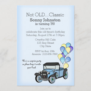 Invitación Camión antiguo con globos Cumpleaños
