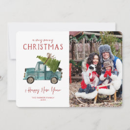 Invitación Camión azul acuarela | Foto de feriado de navidade