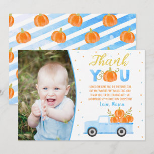 Invitación Camión azul calabaza Cumpleaños Gracias Cartas