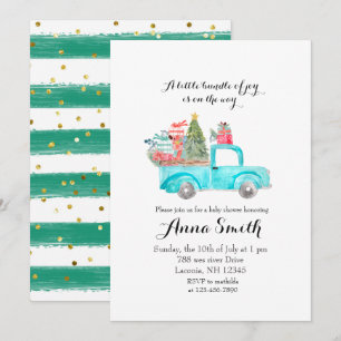 Invitación Camión azul copos de nieve Navidades bebé ducha