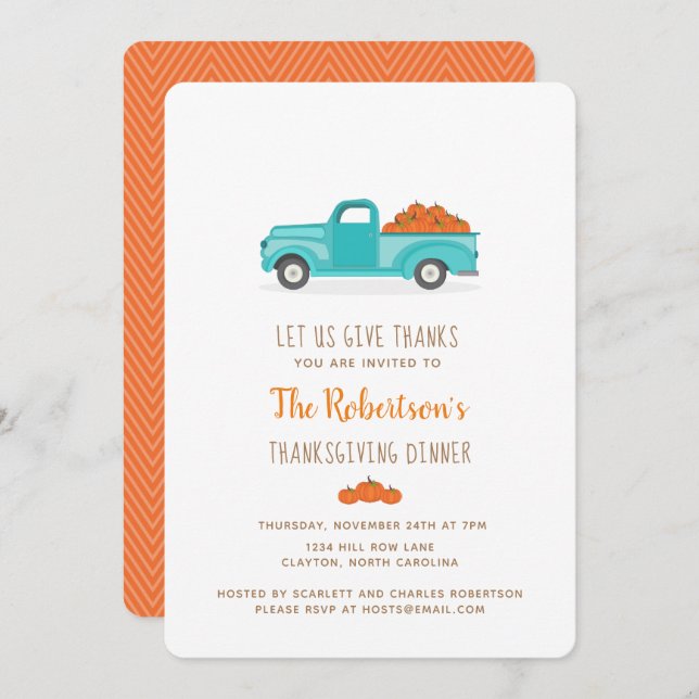 Invitación Camión azul cosecha otoño (Anverso / Reverso)