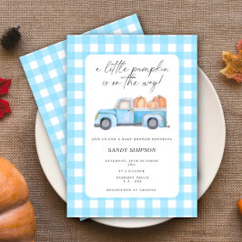 Invitación Camión Azul Un Pequeño Calabaza Cae Baby Shower