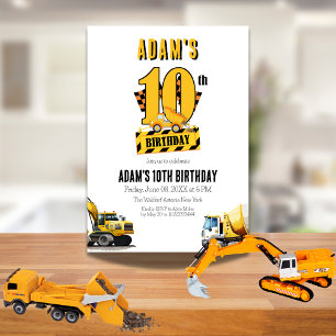 Invitación Camión basurero de construcción Fiesta de cumpleañ