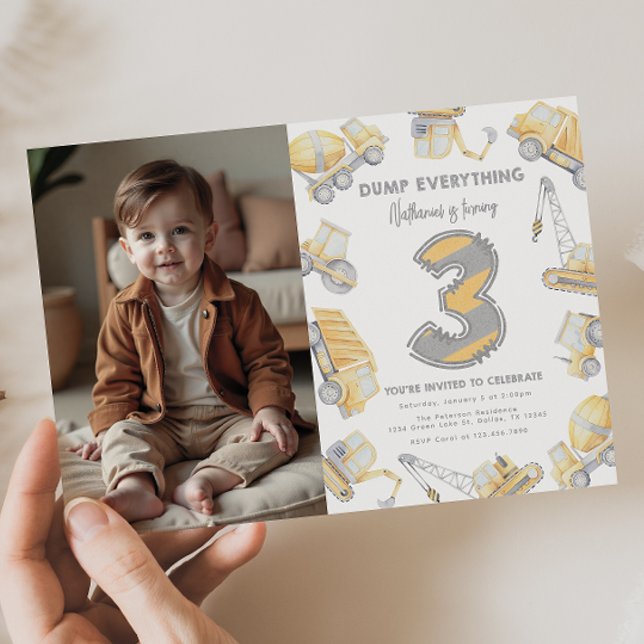 Invitación Camión basurero de construcción Fiesta de tercer c (Subido por el creador)