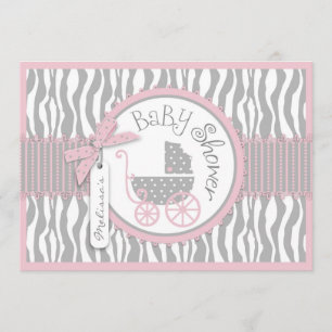 Invitación Camión Bebé TWINS, Impresión cebra, Baby Shower ro