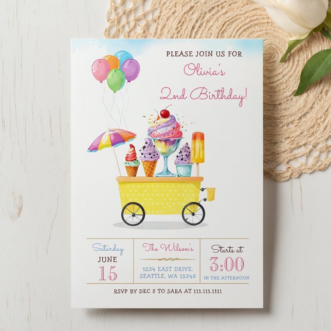Invitación Camión Cute Ice Cream Cumpleaños (Cute Ice Cream Truck Birthday Invitation)
