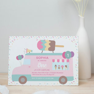 Invitación Camión Cute Popsicle Ice Cream Fiesta de cumpleaño