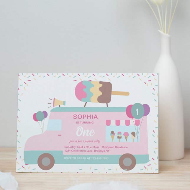 Invitación Camión Cute Popsicle Ice Cream Fiesta de cumpleaño (Subido por el creador)