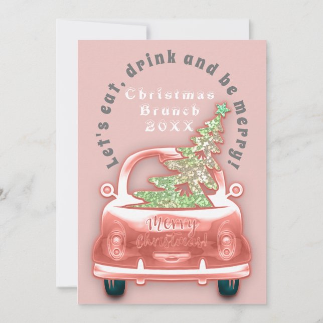 Invitación Camión de auto Rosa de brunch navideño (Reverso)