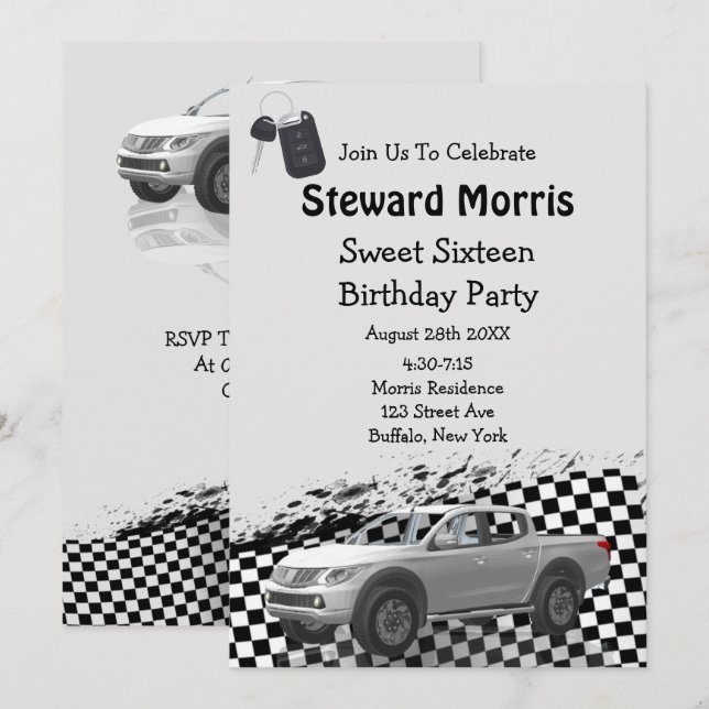 Invitación Camión de bandera bajo control dulce fiesta de cum (Anverso / Reverso)