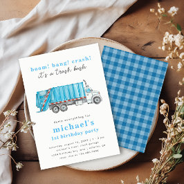 Invitación Camión de Basura Azul Niño Cumple 1 Año Fiesta de
