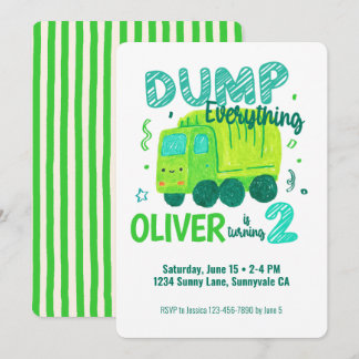 Invitación Camión de basura cumpleaños niño dos 2