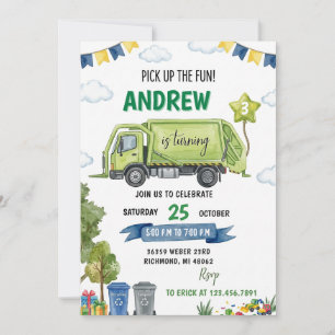Invitación Camión de Basura de Niños Personalizado Cumpleaños
