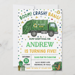 Invitación Camión de Basura de Niños Personalizado Fiesta de