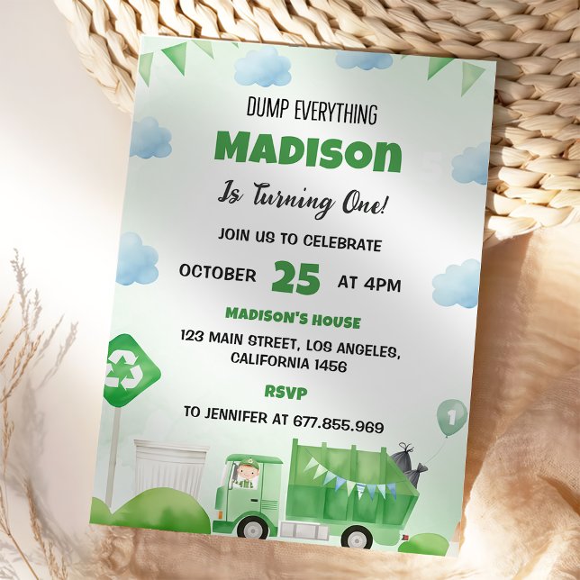 Invitación Camión de basura de primer cumpleaños Fiesta (Subido por el creador)