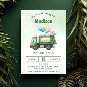 Invitación Camión de basura de primer cumpleaños Fiesta