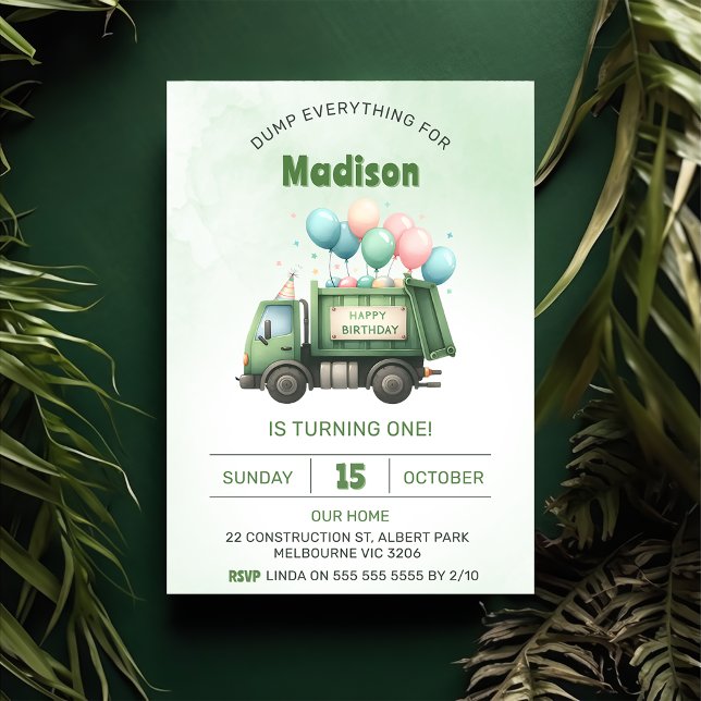 Invitación Camión de basura de primer cumpleaños Fiesta (Subido por el creador)